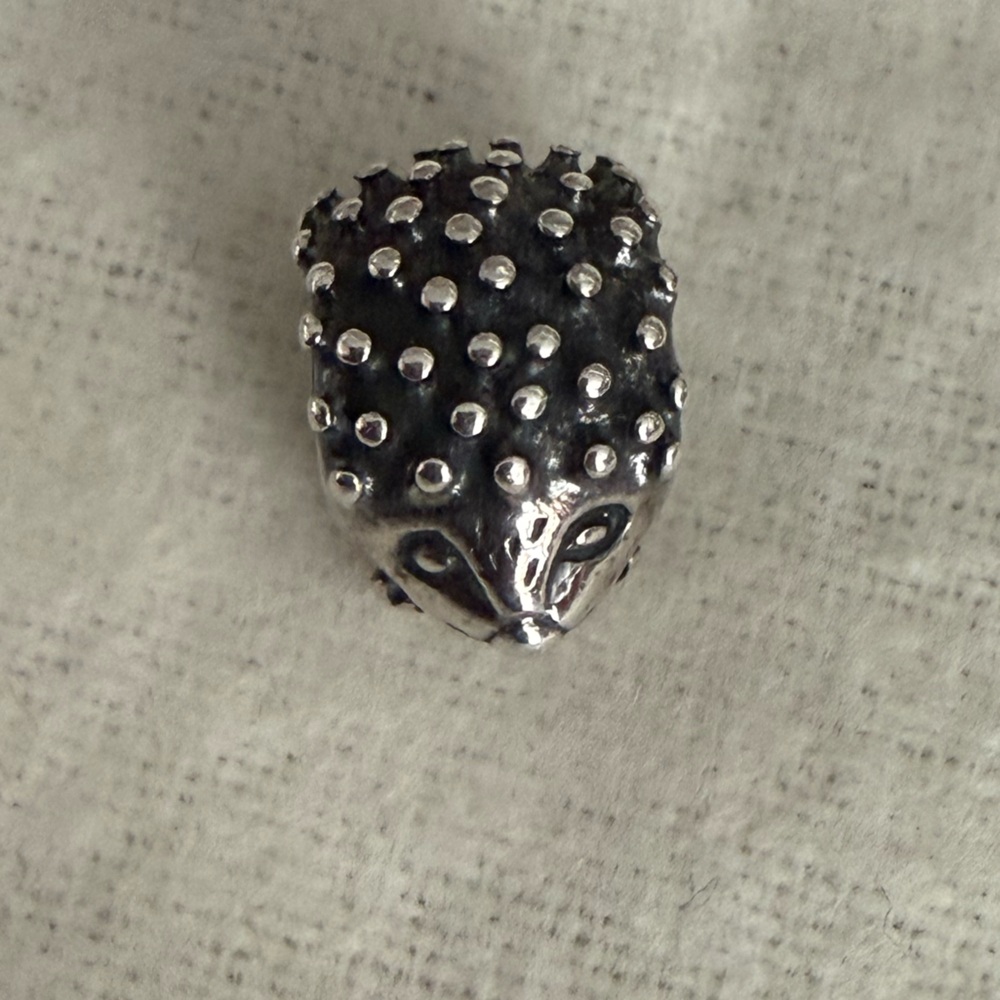 Authentic Pandora Silver and Black Hedgehog Charm Bead
